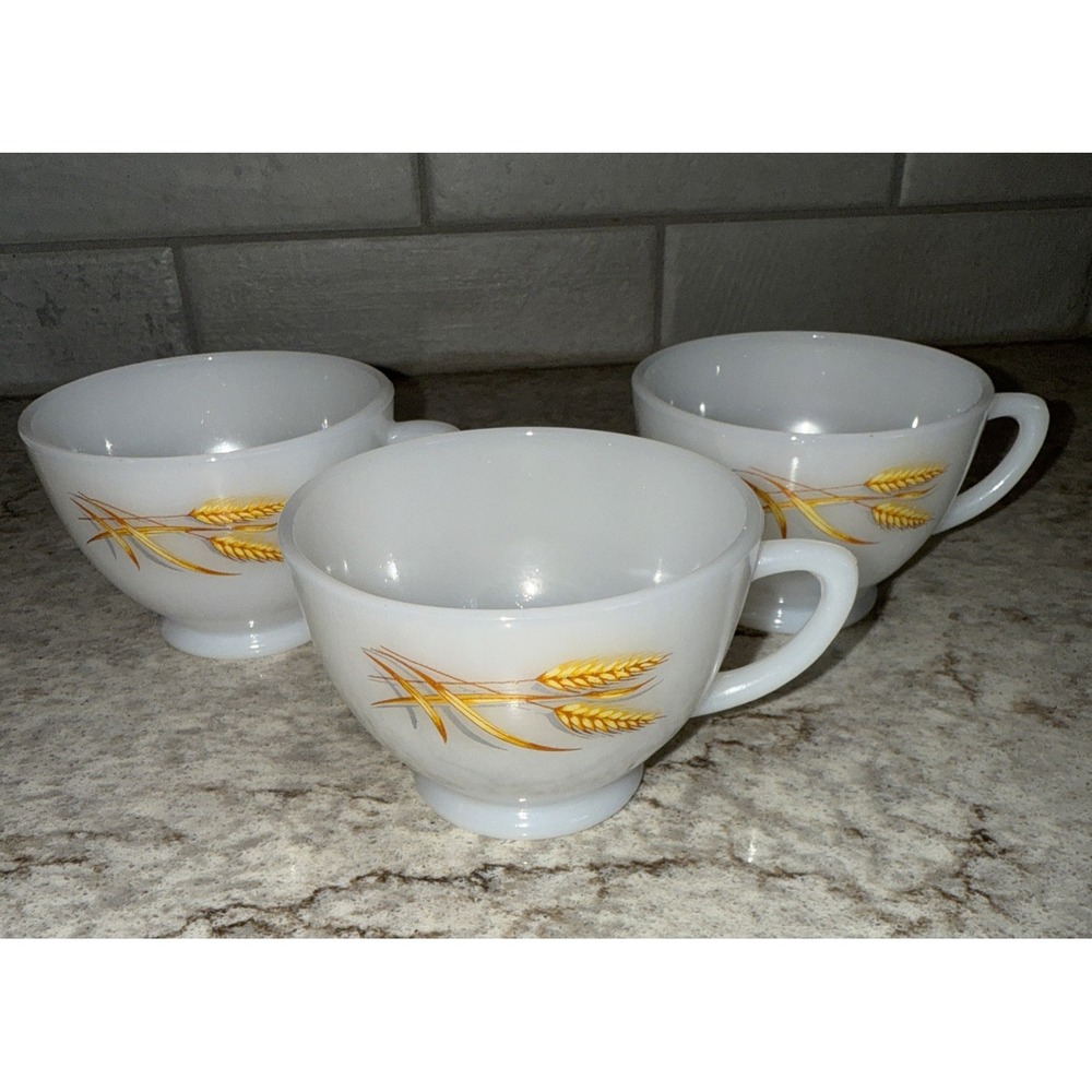 Vintage Anchor Hocking Wheat Snack Set Coffee Tea Cup Set of 3 Replacements